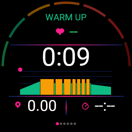 Coachly activities screen in a round Garmin watchface