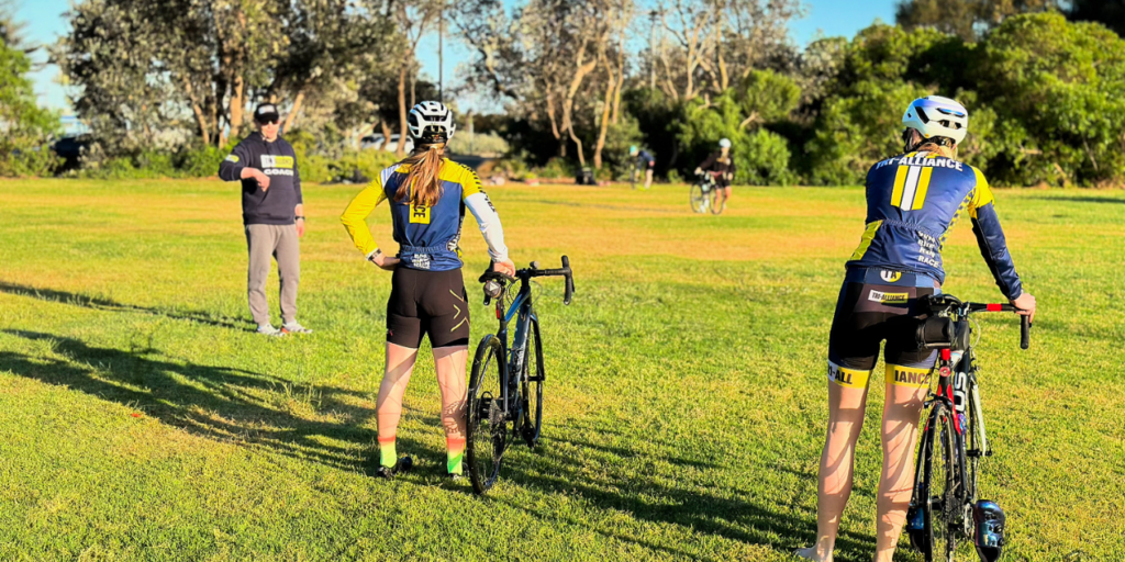 Try the Tri beginners at a bike skills session on the grass at Elwood